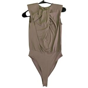 River Island Bodysuit Women's Size 0‎ Somewhere To Go Draped Padded Shoulder